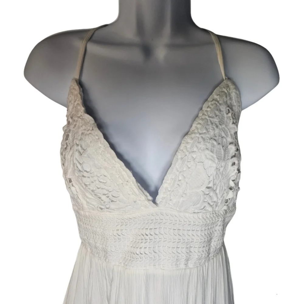 Rue 21 White Lace Babydoll Top Mini Dress Y2K Fairy Hippie Ethereal Boho Size L - Picture 2 of 14